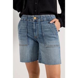 KUT From The Kloth Marvel Hailey Bermuda Denim Frayed Relaxed Fit Jean Shorts